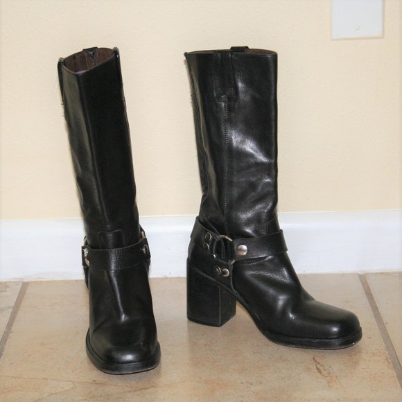 Guess Shoes - Guess 90s Black Leather High Heel Motorcycle Boots